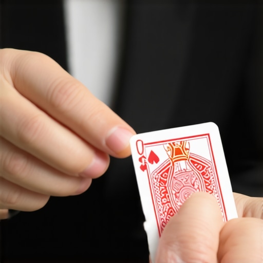 Magician performing quick sleight of hand with cards