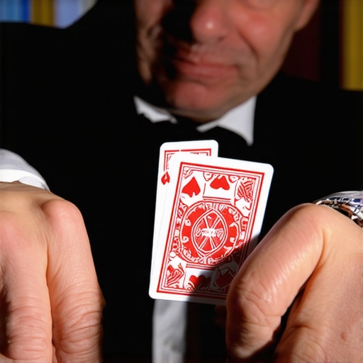 Close-up of magician performing card sleight of hand at trade show