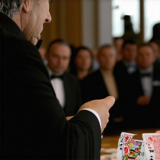 Magician performing quick sleight of hand with audience focus
