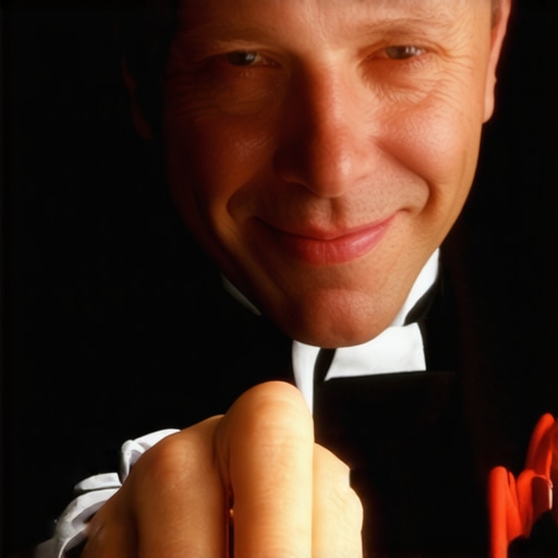 Magician performing sleight of hand with natural gestures and engaging smile