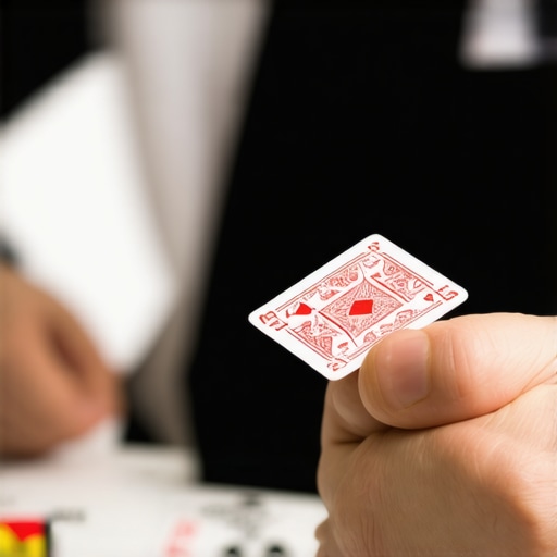 Close-up magician showcasing sleight of hand techniques at a trade show, engaging an attentive audience