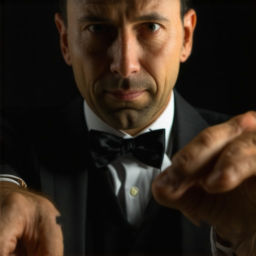 Close-up magician demonstrating sleight of hand with confident demeanor