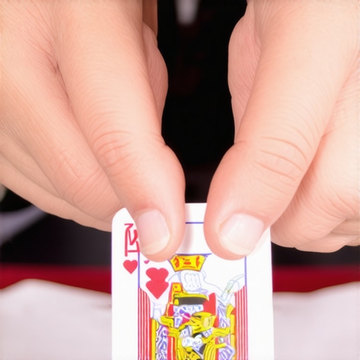 Magician's hands performing sleight of hand with cards, emphasizing subtlety and confidence