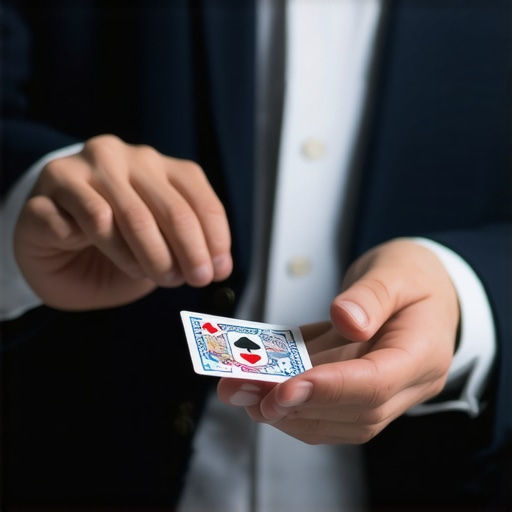 A magician performing sleight of hand for an engaged corporate audience