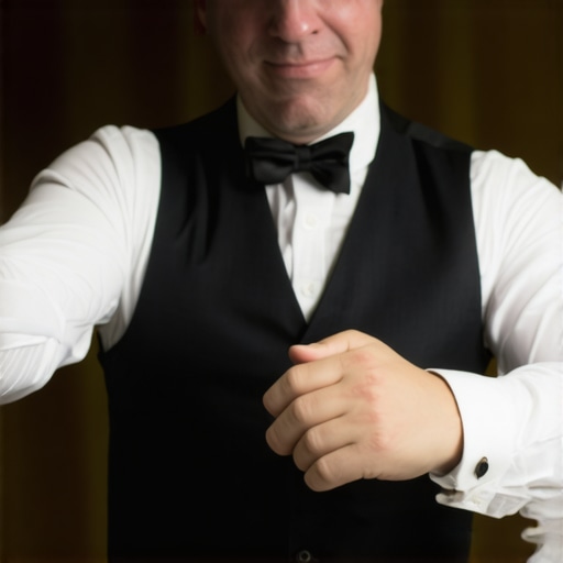 Magician performing sleight of hand confidently, engaging the audience