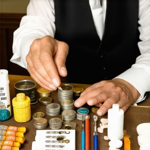 A magician cleaning and organizing their sleight of hand tools to ensure performance quality