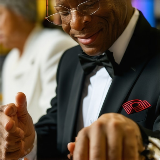 Close-up magician performing trust-building magic at a trade show with audience engagement