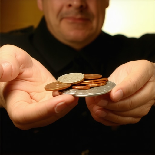 A magician demonstrating a coin trick to engage an audience at a trade show