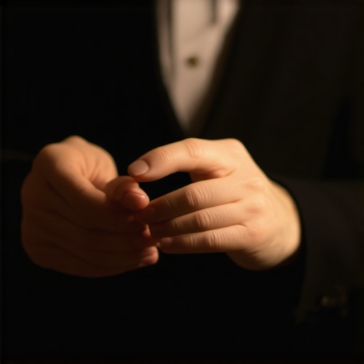 A magician practicing sleight of hand with quality props and a tablet in a bright workspace.