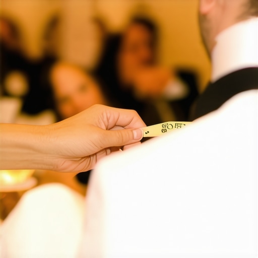 A magician performing close-up magic to an attentive audience at a high-end party