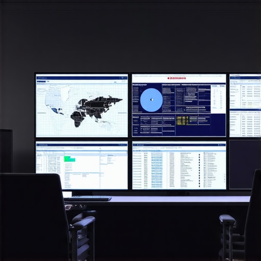 High-tech event control center displaying equipment status via digital dashboards