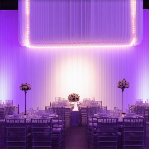 A sophisticated event venue showing strategic layout and hidden interaction zones, inspired by magic show setups.