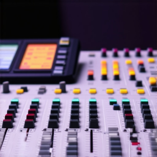 Audio engineer calibrating sound equipment with digital tools during an event