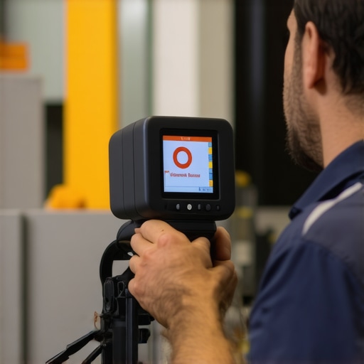 Thermal imaging in event equipment maintenance Technician inspecting event equipment with thermal camera for potential issues during maintenance.