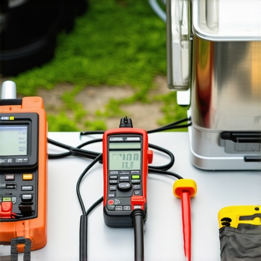 A collection of maintenance tools like ultrasonic cleaner, multimeter, and silicone spray for event gear upkeep