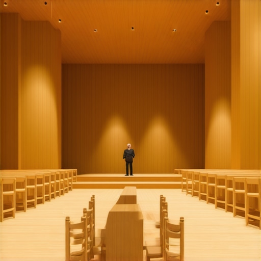 3D architectural render of a micro event space showing furniture layout and magician stage
