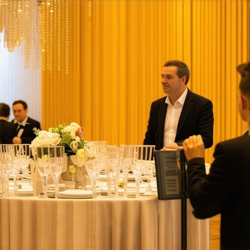 A corporate gala featuring interactive technology and professional entertainment layout.