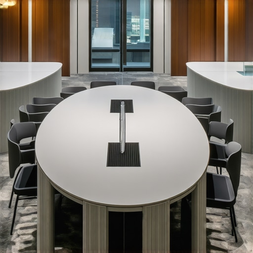 Collaborative Boardroom Layout for Building Trust A modern semi-circle boardroom setup using round tables to facilitate open executive communication.