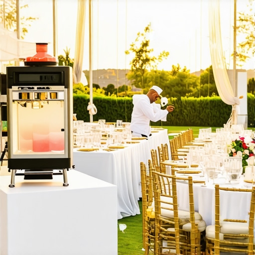 Effective Event Zone Layout A well-organized event layout separating messy food stations from luxury guest seating and entertainment areas.