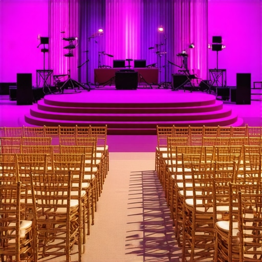 High-end event space with professional chiavari chair and stage setup designed for guest flow and visibility