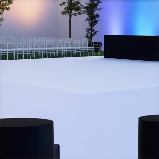 A high-end outdoor product launch event featuring leveled flooring and professional seating arrangements.