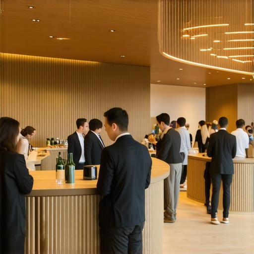 Elegant micro-event lounge with sustainable furniture and professional networking.