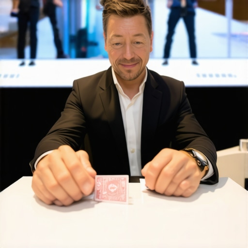 A magician performing for an engaged audience at a high-end corporate networking mixer.