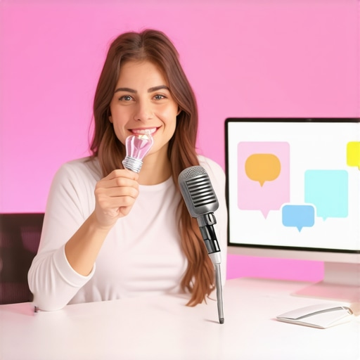 A speaker using a physical prop to engage a virtual audience during a live stream.