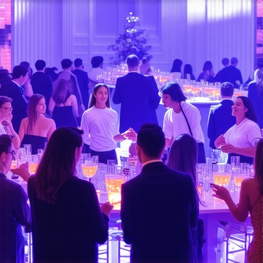 High-top cocktail tables and lounge seating arranged in clusters for guest interaction at a corporate gala.