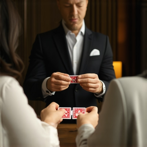 Real estate agent performing magic during a luxury home showing to increase client engagement.