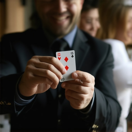 Interactive magic performance at a corporate networking event Close-up magician engaging with guests at a corporate event