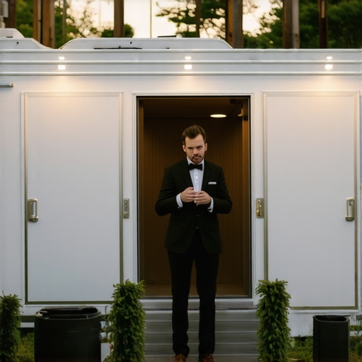 Magician entertaining guests in a luxury restroom trailer queue