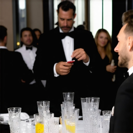 A magician performing close-up magic for guests at a high-end corporate gathering illustrating event engagement strategy.