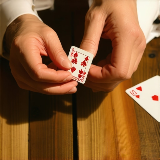 Close-up of hands performing magic on a professional event table surface