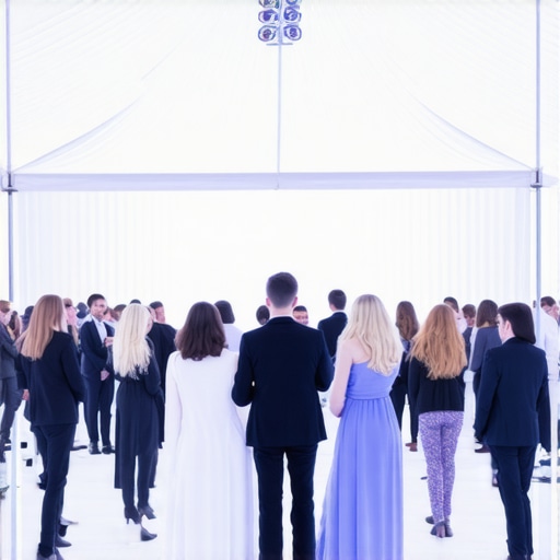 Corporate trade show booth with a heated tent and live performance engagement for executives.