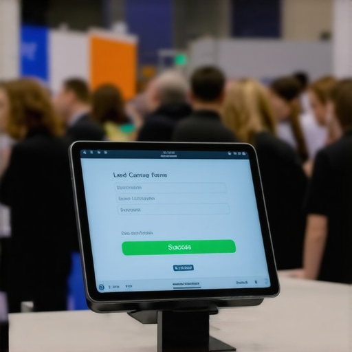 Close up of a trade show lead capture tablet on a cocktail table.