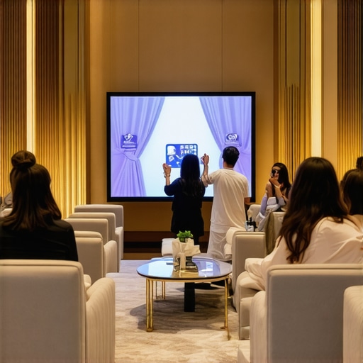 A high-end open-air photo booth integrated into a professional event lounge