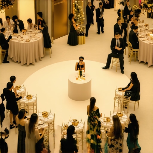 A crowded yet comfortable event layout showing guests interacting near an entertainment station.