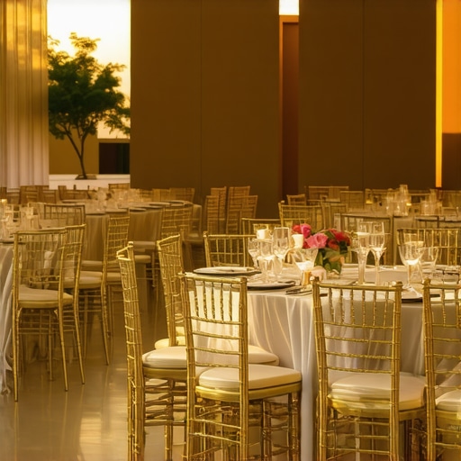 Optimized Event Furniture Layout for Social Interaction A social event layout featuring Chiavari chairs and cocktail tables designed for interactive entertainment flow.