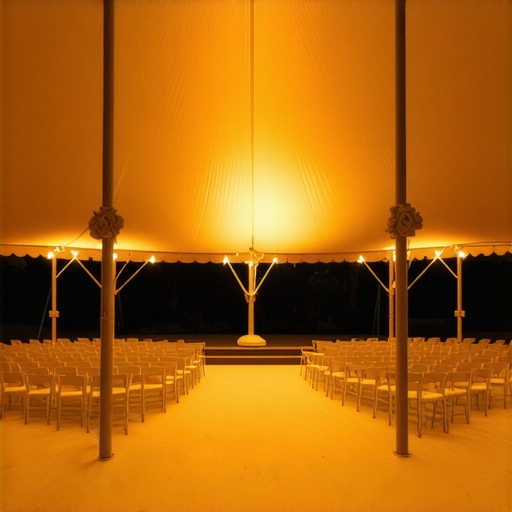 Optimized Intimate Tent Layout for Performances A high-end event tent interior showing a central stage and dense seating to maximize audience engagement.