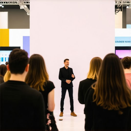 Professional trade show booth with open engagement space and a live demonstration to attract leads.