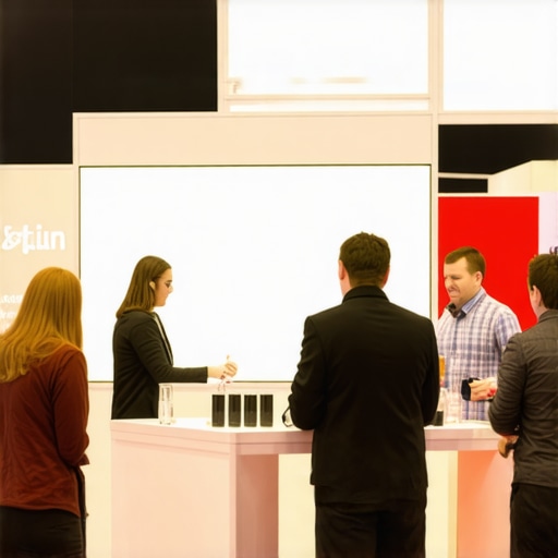 A trade show booth designed for high engagement with no physical barriers between staff and attendees.