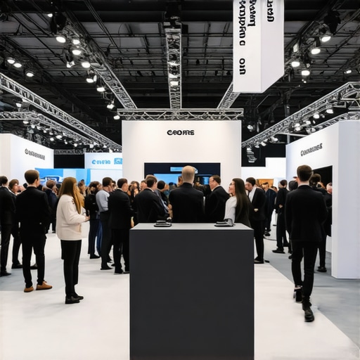 A professional minimalist trade show booth designed for high engagement and lead generation.