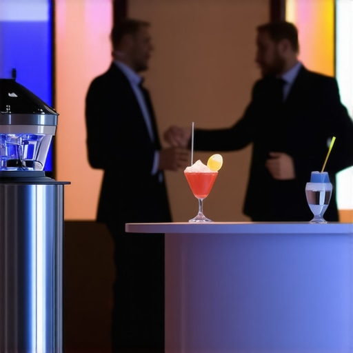 A professional trade show booth setup showing proper placement of entertainment and furniture for guest engagement.