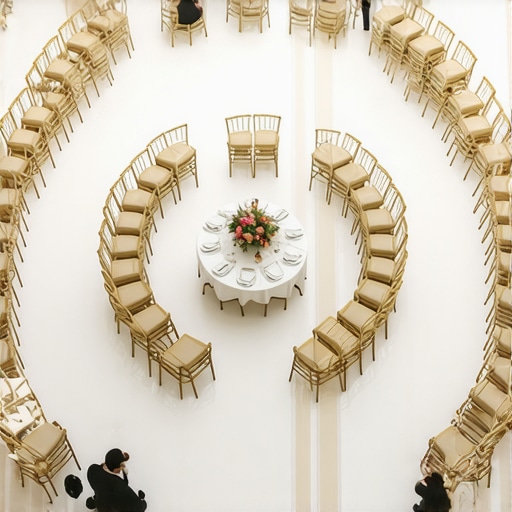 Overhead view of an event layout designed to encourage interaction and networking.