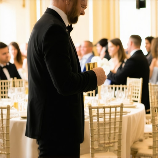 Optimizing Event Flow for Performers A magician performing in a crowded event space with high-end furniture.