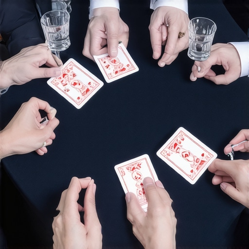A close-up of a magician's hands on a high-end textured table at a corporate event.
