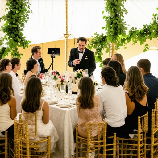 Optimizing seating for close-up magic Intimate micro-event magic show setup with guests in gold chairs