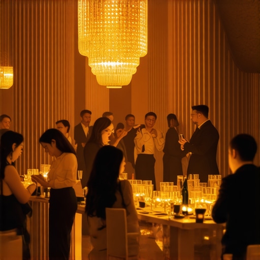 Guests talking naturally at a corporate event without using phones