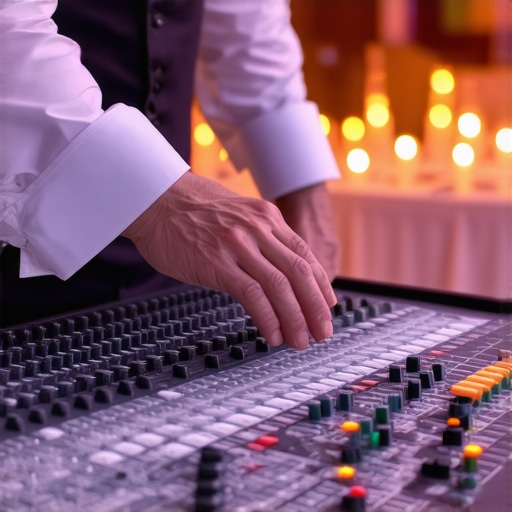 Technical event lighting console being operated at a high-end corporate gala